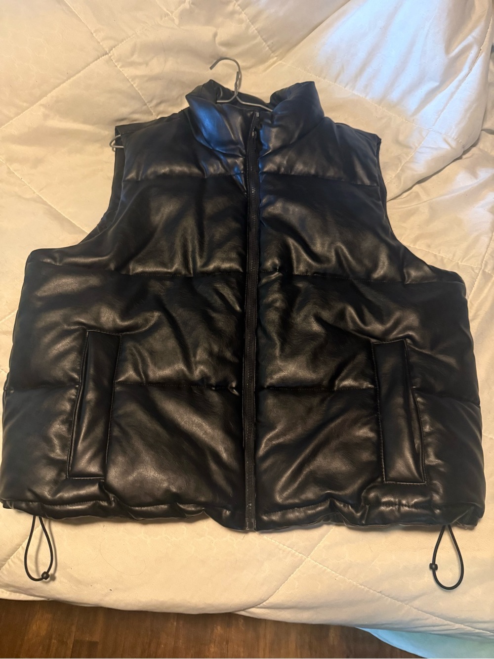 Hollister black faux leather puffer vest
